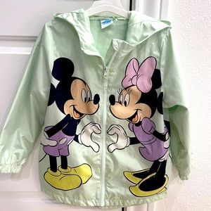 Disney Mickey & Minnie Mouse Rain Coat Girls Size 5-6 Green with Color Graphics